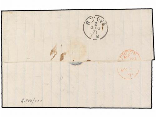 ✉ URUGUAY. 1871. MONTEVIDEO a GENOVA. Circulada por el corre