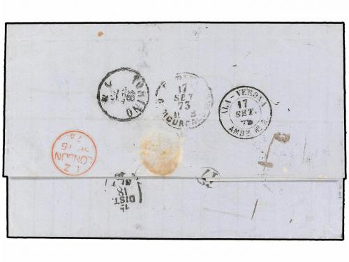 ✉ ARGENTINA. 1873. BUENOS AIRES a ITALIA. 5 cts. rojo, mat. 