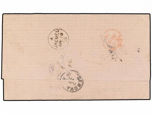 ✉ HAITI. 1875. JACMEL a ITALIA. Circulada vía Inglaterra, ta