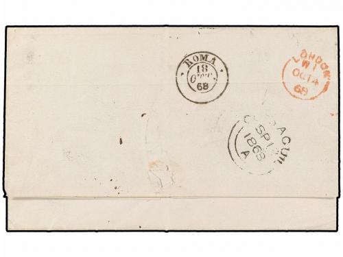 ✉ ECUADOR. 1868. GUAYAQUIL a ROMA. Carta completa, al dorso 