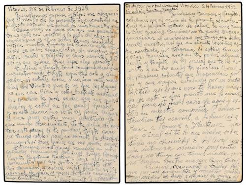 ✉ ESPAÑA GUERRA CIVIL. 1939. Dos tarjetas circuladas a BARCE