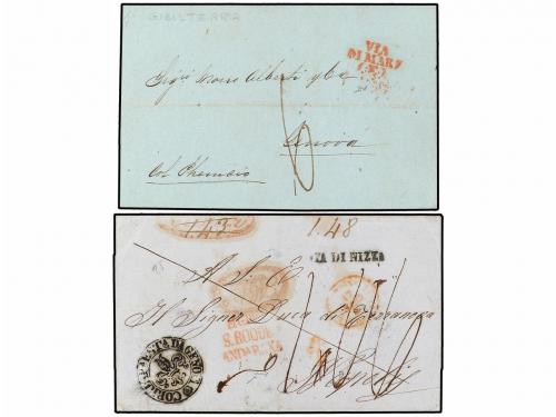 ✉ GIBRALTAR. 1841-47. DOS cartas circuladas a GÉNOVA y NÁPOL