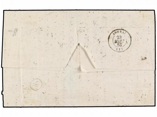 ✉ GRECIA. 1863. ROMA a ATENAS. 7 baj. azul y sello de Grecia