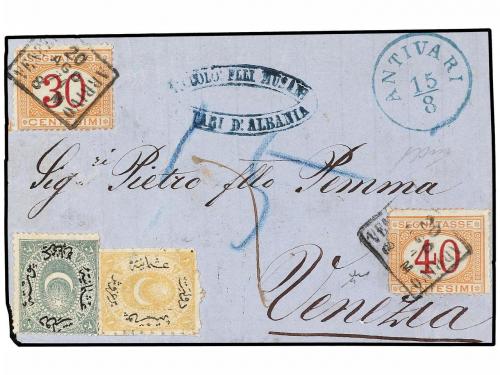 ✉ ALBANIA. 1871. FRONT ONLY. ANTIVARI to VENEZIA. Turkish st