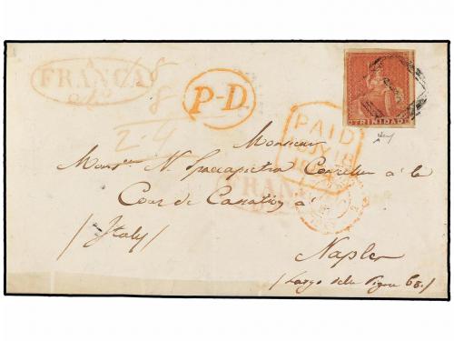 ✉ TRINIDAD. Sg. 8. 1854. TRINIDAD to NAPLES. 1d. brick red c