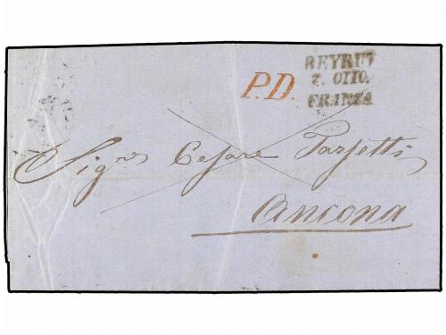 ✉ LEVANTE: CORREO AUSTRIACO. 1863. BEIRUTH to ANCONA (Italy)