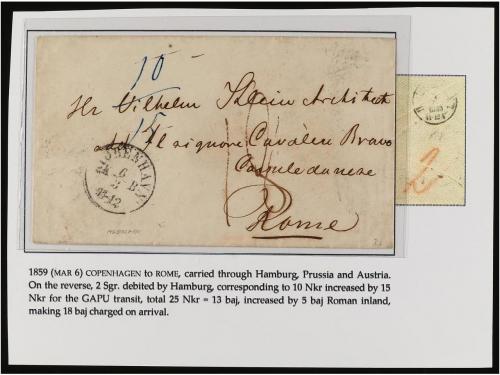 ✉ DINAMARCA. 1857-62. Dos cartas de DINAMARCA a ROMA y una d