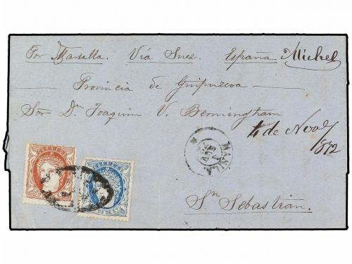 ✉ FILIPINAS. Ed. 21, 23. 1872. MANILA a SAN SEBASTIÁN (Españ