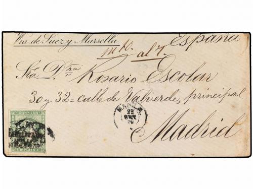 ✉ FILIPINAS. Ed. 20L. 1870. MANILA a MADRID. 1 real verde HA