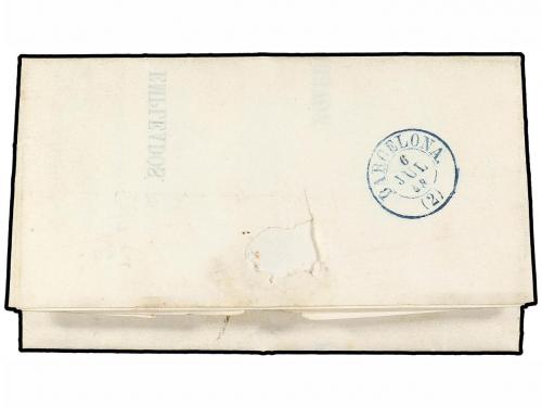 ✉ ESPAÑA. Ed. 48. 1858. CERVERA a BARCELONA. 4 cuartos rojo.