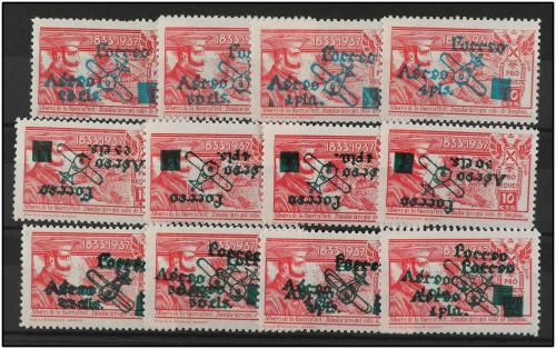 ESPAÑA: VIÑETAS. PRO REQUETE. Cuatro sellos de 10 cts. rojo 