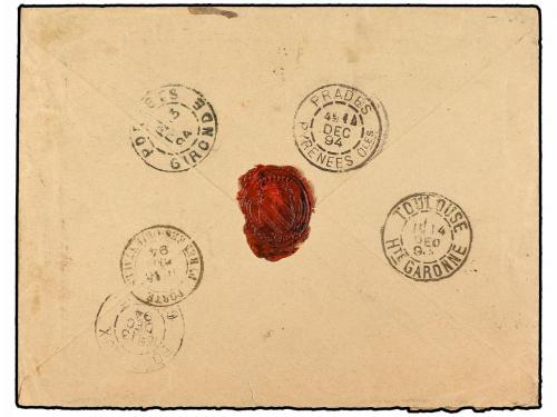 ✉ ANDORRA. 1894. BORDEAUX a ANDORRA. Circulada con sello fra