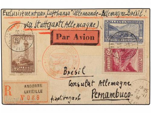 ✉ ANDORRA: ANDORRA FRANCESA. 1934. ANDORRA a PRENAMBUCO (Bra