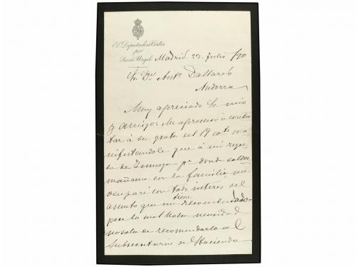 ✉ ANDORRA. 1890. MADRID a ANDORRA. Sobre de luto con texto e