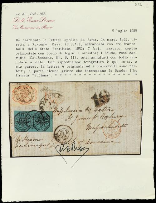 ✉ ITALIA ANTIGUOS ESTADOS: ESTADOS PONTIFICIOS. Sa. 8 (2), 1