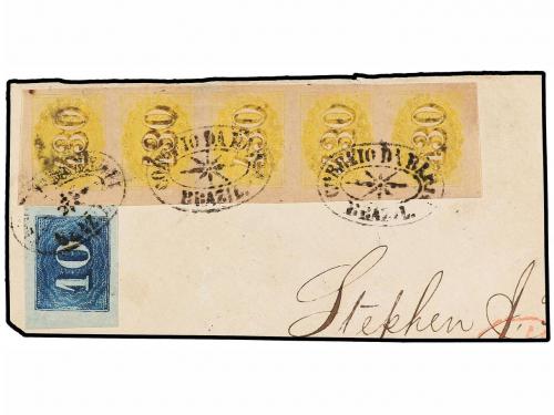 Δ BRASIL. Sc. 37, 40 (5). FRAGMENTO con sello de 10 reis en 