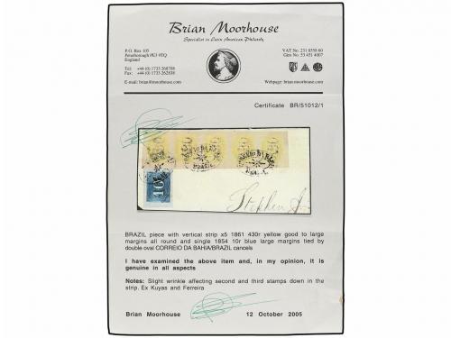 Δ BRASIL. Sc. 37, 40 (5). FRAGMENTO con sello de 10 reis en 