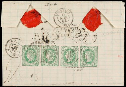 ✉ ESPAÑA. Ed. 65 (4). 1864. VALENCIA a FRANCIA. 12 cuartos v