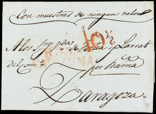 ° ESPAÑA. Ed. 1. 6 cuartos negro, mat. 10 1/2 de ZARAGOZA en