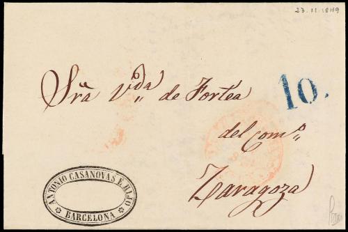 ✉ ESPAÑA. Ed. 1. 1850. ZARAGOZA a MADRID. 6 cuartos negro, m