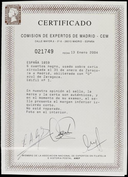 ✉ ESPAÑA. Ed. 1. 1850. ZARAGOZA a MADRID. 6 cuartos negro, m