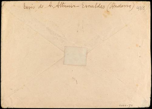 ✉ ANDORRA: ANDORRA FRANCESA. 1938. ANDORRA a SAN SEBASTIÁN. 