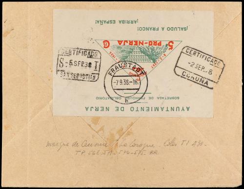 ✉ ESPAÑA GUERRA CIVIL. 1938. CORUÑA a ALEMANIA. Circulada co