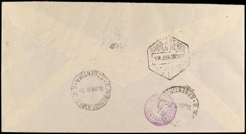 ✉ ESPAÑA. Ed. 512, 529. 1930. SEVILLA a BUENOS AIRES. 1 pta.