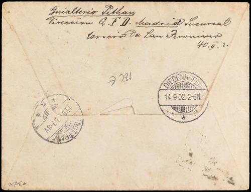 ✉ ESPAÑA. Ed. 241 (5), 242, 243. 1902. LAS CASETAS a ALEMANI