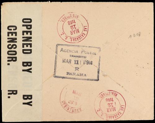 ✉ ESPAÑA. Ed. 274 (2). 1918. MADRID a PANAMÁ. 25 cts. azul (