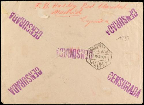 ✉ ESPAÑA GUERRA CIVIL. 1938. BRIGADAS INTERNACIONALES. 5 cts