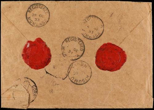 ✉ ESPAÑA. Ed. 664, 667 (4). 1933. MADRID a KENIA y reexpedid