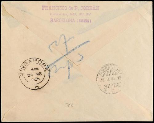 ✉ ESPAÑA. Ed. 680, 681 (2), 683 (2), 686. 1935. BARCELONA a 