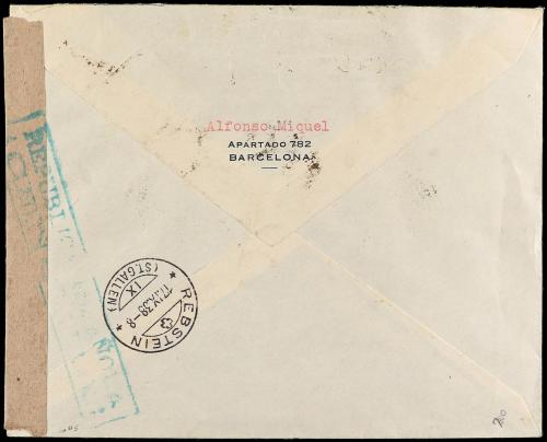 ✉ ESPAÑA. Ed. 747, 752, 773/74 (2). 1938. BARCELONA a SUIZA.