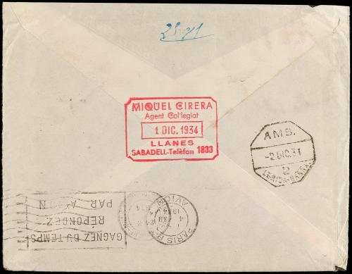 ✉ ESPAÑA. Ed. 671, 673 (3), 674. 1934. SABADELL a MELBOURNE 