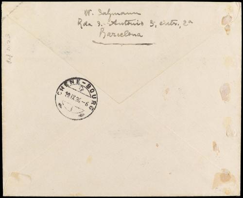 ✉ ESPAÑA. Ed. 329, 331, 333, 328. 1926. BARCELONA a SUIZA. 1