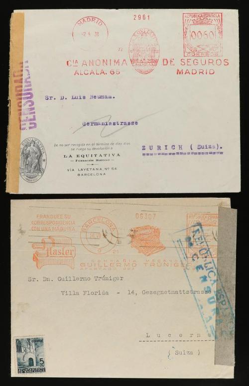 ✉ ESPAÑA. 1934-38. FRANQUEO MECÁNICO. Conjunto de 19 cartas 