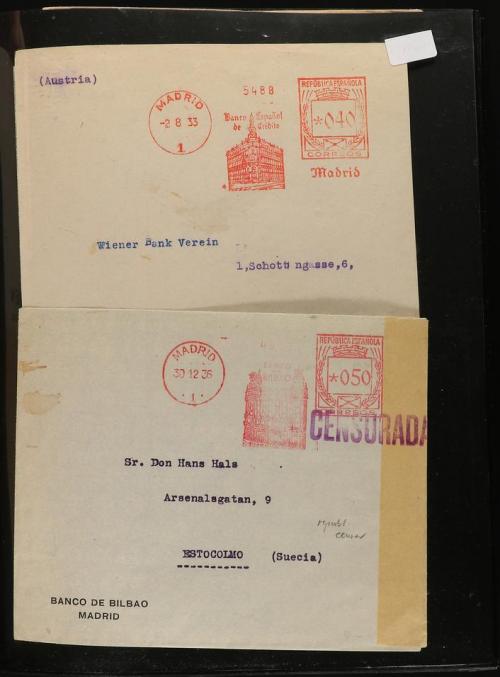 ✉ ESPAÑA. 1934-38. FRANQUEO MECÁNICO. Conjunto de 19 cartas 