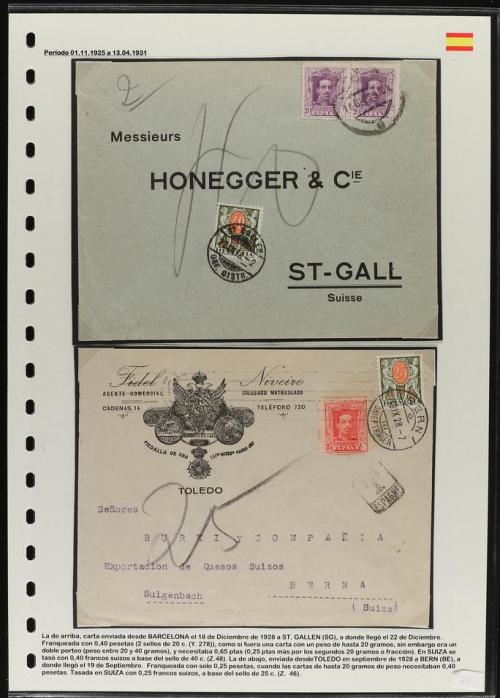 ✉ ESPAÑA. 1910-30. Conjunto de ocho cartas circuladas a Suiz