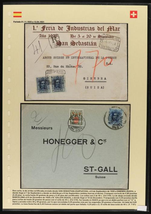 ✉ ESPAÑA. 1910-30. Conjunto de ocho cartas circuladas a Suiz