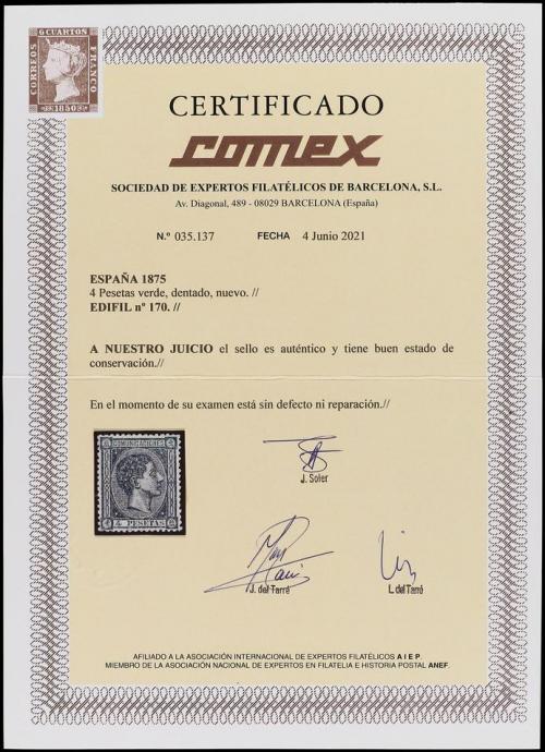 * ESPAÑA. Ed. 170. 4 pts.verde. Excelente centraje. PIEZA DE