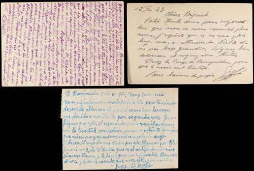 ✉ ESPAÑA GUERRA CIVIL. 1939-40. TRES Postales enviadas desde