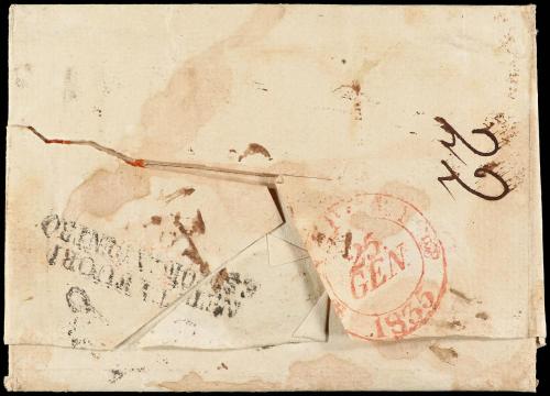 ✉ ESPAÑA: PREFILATELIA. 1835. MADRID a NÁPOLES. Marca M / PT