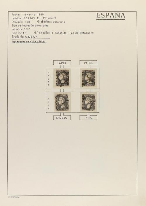 */° ✉ ESPAÑA. Ed. 1 y 1A. 6 cuartos negro, pl. I y II. Resto