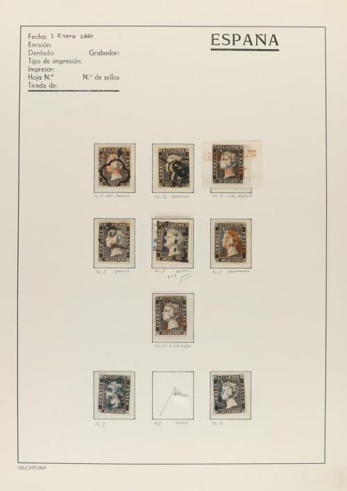 */° ✉ ESPAÑA. Ed. 1 y 1A. 6 cuartos negro, pl. I y II. Resto