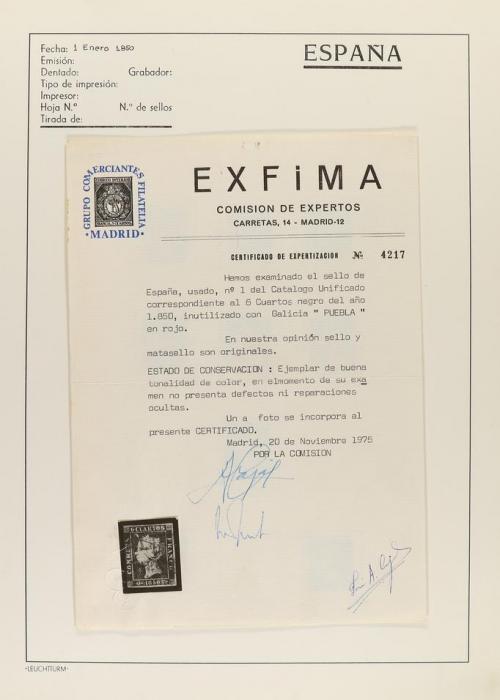 */° ✉ ESPAÑA. Ed. 1 y 1A. 6 cuartos negro, pl. I y II. Resto