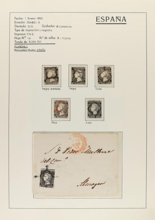 */° ✉ ESPAÑA. Ed. 1 y 1A. 6 cuartos negro, pl. I y II. Resto