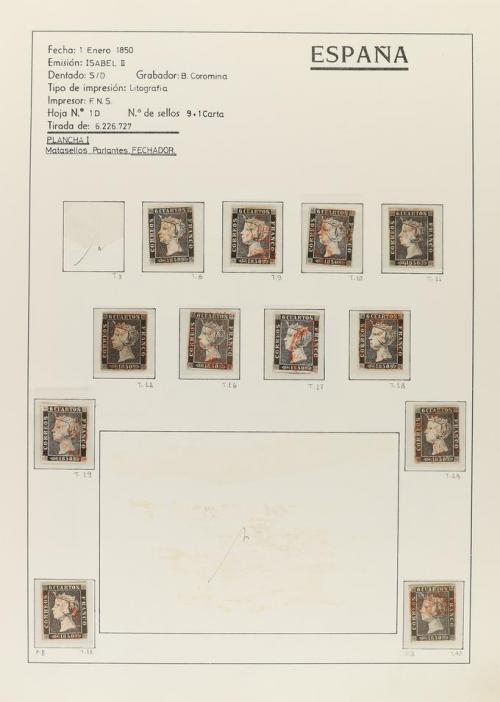 */° ✉ ESPAÑA. Ed. 1 y 1A. 6 cuartos negro, pl. I y II. Resto