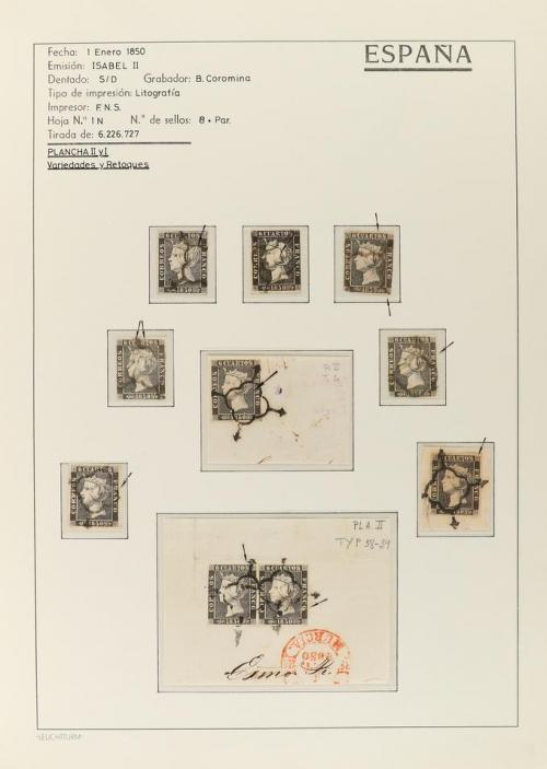 */° ✉ ESPAÑA. Ed. 1 y 1A. 6 cuartos negro, pl. I y II. Resto