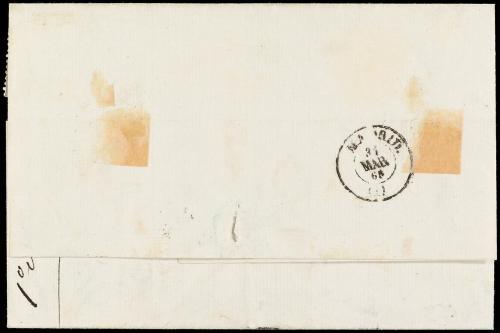 ✉ ESPAÑA. Ed. 75. 1865. VALENCIA a MADRID. 4 cuartos azul. M